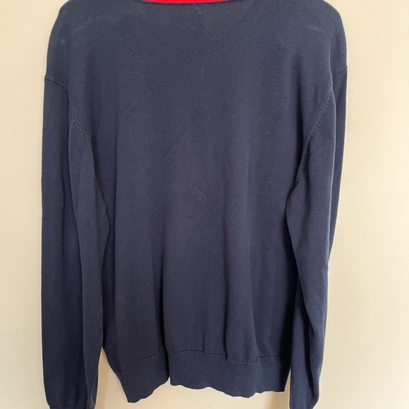 Jack Nicklaus Men's V-Neck Collar & Cuffs Sweater Navy with Red and White Trim - Picture 5 of 6